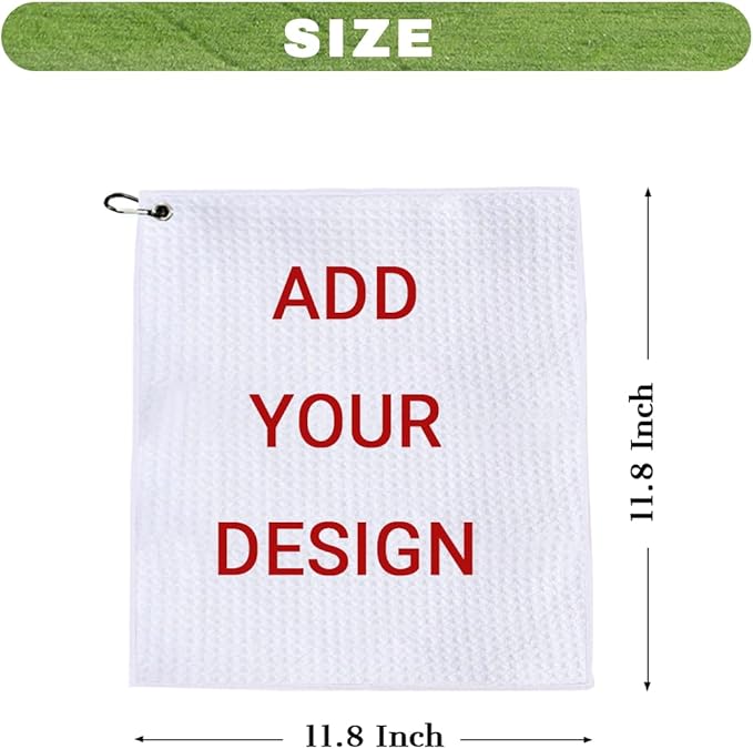 Customized Golf Towel,Personalized Custom Towel for Golf Bags with Carabiner Clip 12"x12", Add Your Photo Picture Text Name Logo,Absorbent & Durable,Retired Gifts for Coworker,Bulk 1-100pcs