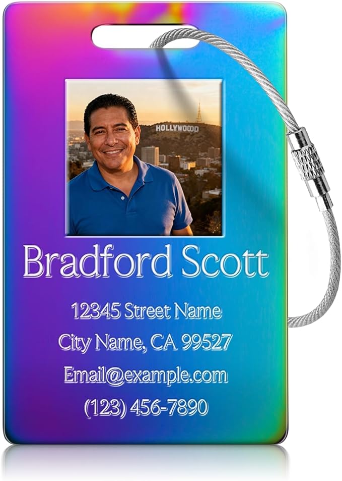 Personalized Luggage Tags - Custom Metal Luggage Tags for Suitcases, Backpacks and Bags with Your Personalized Club Logo Text (Nebula)