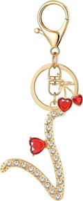 Gold Plated Alphabet Initial Letter Keyring Keychain for Women Girls Crystal Key Chains for Wallet Backpack Bag Charm