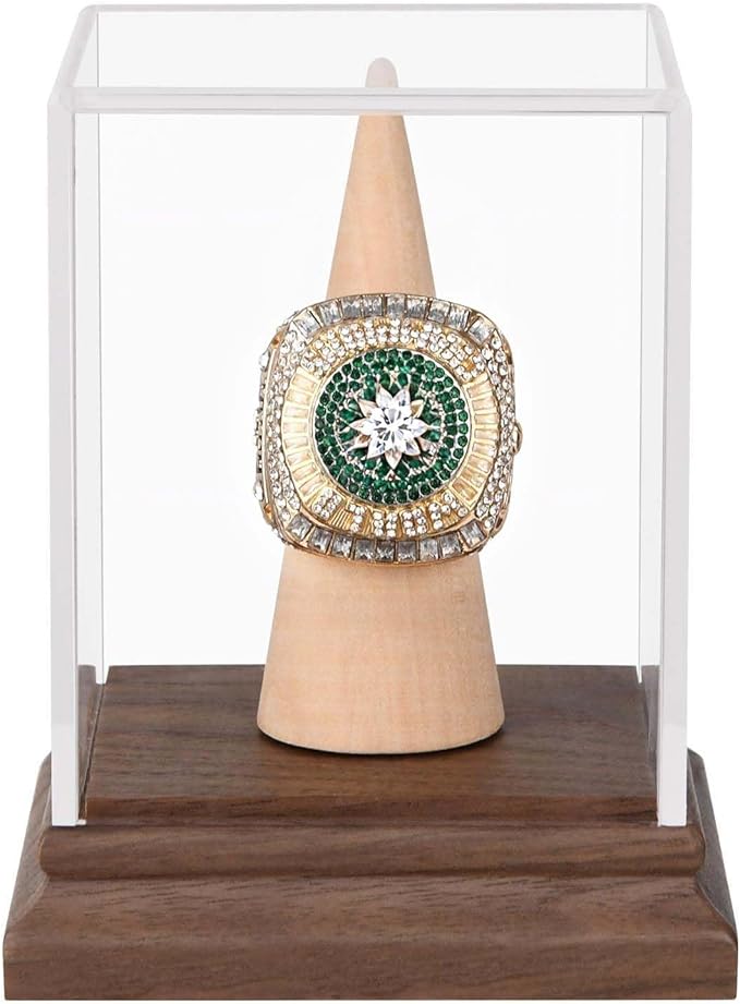 Championship Ring Display Case Baseball Softball Football Ring Holder Wanult Wood Base Acrylic Sports Ring Display Case Stand for Men Wooden Ring Box for Women Memorabilia Showcase Cube Collectibles