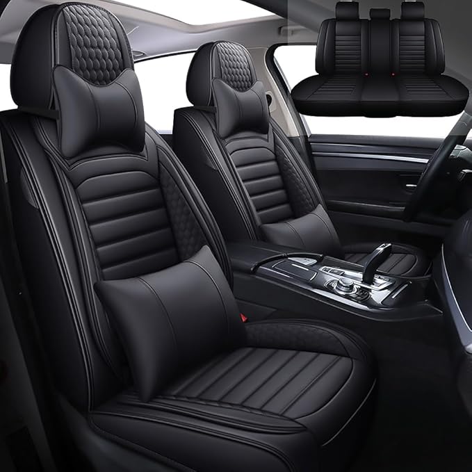 Leather Car Seat Covers for Volkswagen Golf Alltrack 2017-2019,Car Seat Covers Full Set,Seat Covers with Safety,Waterproof Seat Cover Compatible Airbag(5pcs Black Luxury)