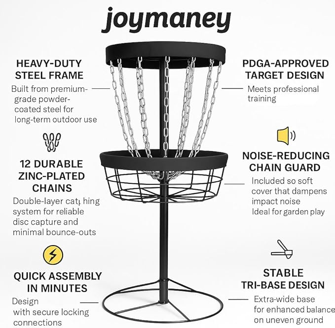 PDGA Approved Disc Golf Starter Set | Regulation Target Basket with Chain Guard, 3 Weighted Discs & 6-Page Training Guide | Quiet Backyard Practice Kit