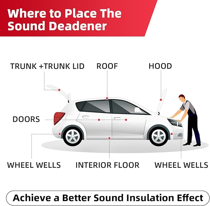 Sound Deadening Mat 1/2inch(13 mm) 9.95sqft - Closed Cell Foam Car Sound Deadening Material - Self-Adhesive Hood Insulation Heat Shield Auto Sound Dampening