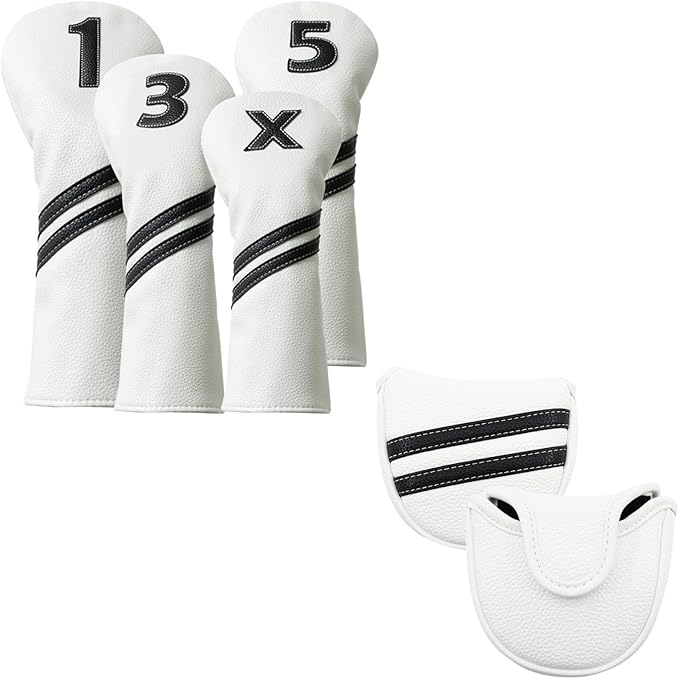 5Pcs Golf Head Covers Set for Driver, Fairway, Hybrid & Mallet Putter Cover with Magnetic Closure