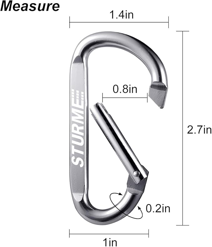 20pcs 2.7" Carabiner Clip Durable Carabeaner Hooks Small Carabiner D Clip