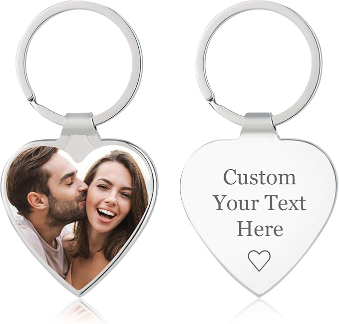 Personalized Custom Keychain with Picture - Double Sided Engraving Photo Text Customized Key Chains for Men Boyfriend