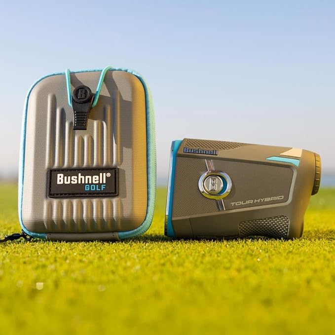 Bushnell Golf Tour Hybrid GPS Laser Rangefinder with Vice Balls | Slope Compensation, Magnetic Mount, Front/Middle/Back Distance, 1300 YD Range, PinSeeker | Signature Series Golf Towel