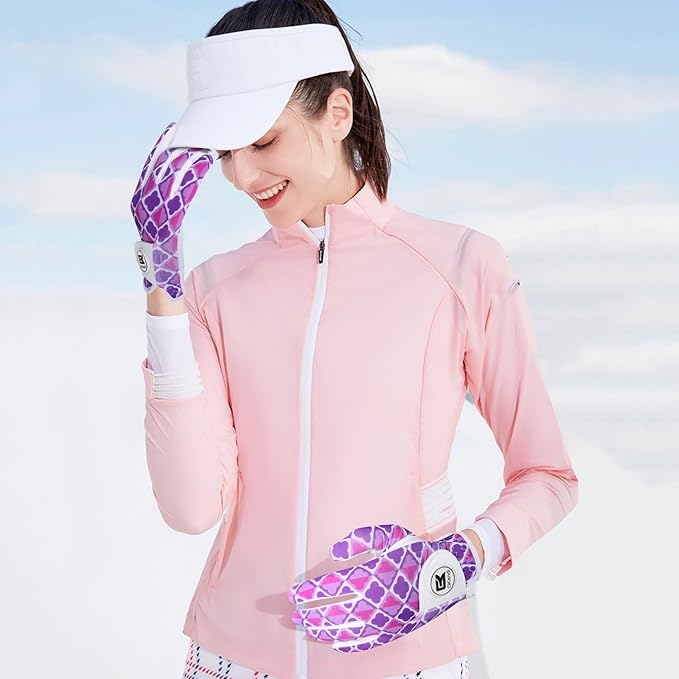 Ladies Golf Gloves Women Right Handed Golfer Left Hand Value 2 Pack with Ball Marker Leather All Weather Grip Breathable Soft Gift Set