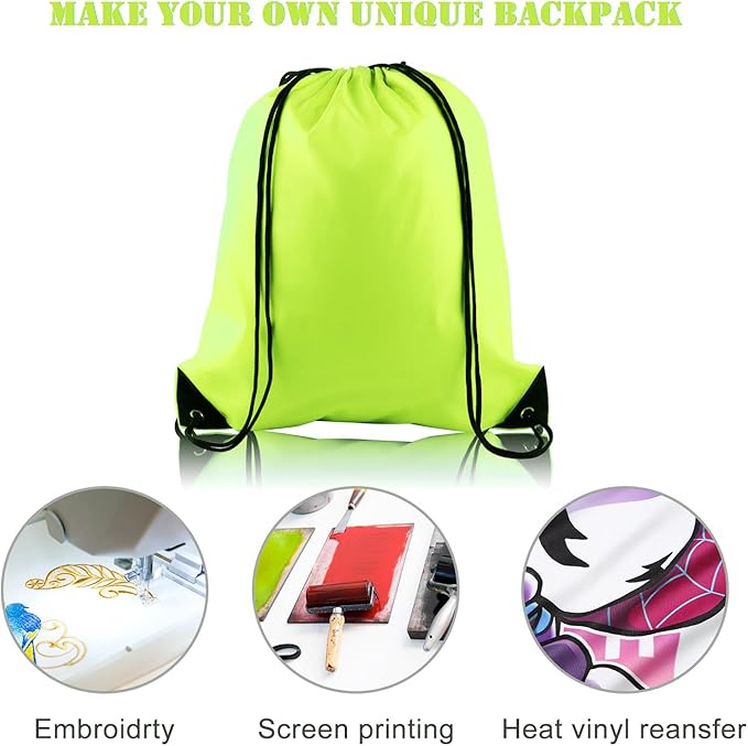 KUUQA 50Pcs Fluorescent green Drawstring Backpack Bulk Drawstring Bags String Bags Storage Bags Gym Backpack for Sport Gym Traveling