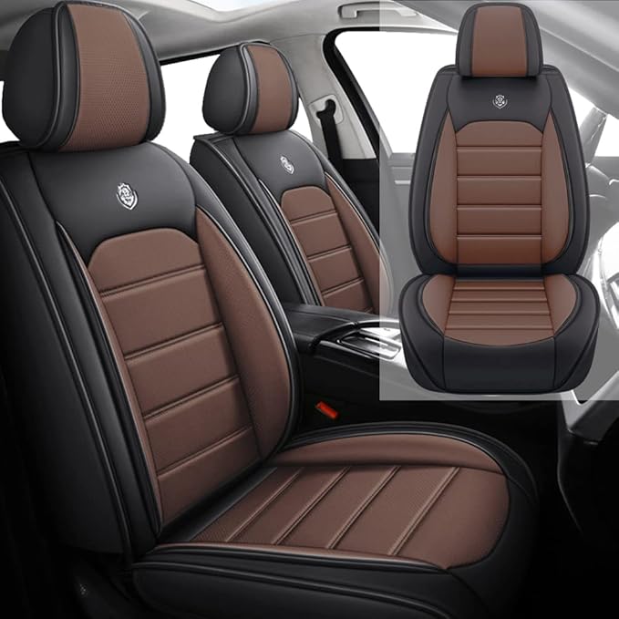 Leather Car Seat Covers for Volkswagen Golf SportWagen 2015-2019,Waterproof Soft Seat Covers,Interior Accessories Seat Covers Protector Airbag Compatible(2pcs Black&Coffee Standard)