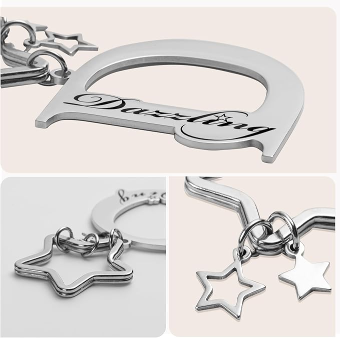 Qunrwe Stainless Steel Initial Letter A-Z Keychain,Inspirational Gifts for Women Men Friends Daughter Son Sister Dad Mom