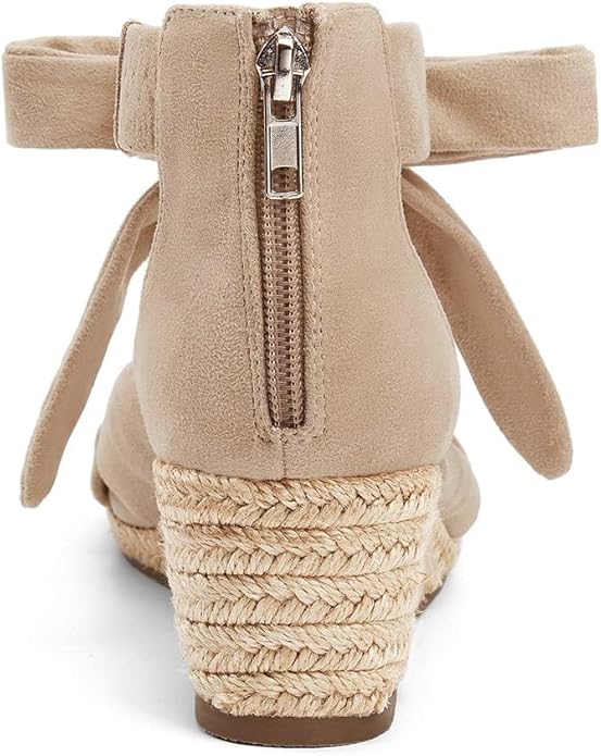 LAICIGO Womens Espadrilles Wedge Sandals Back Zipper Closure Open Toe Platform Ankle Strap Summer Dress Shoes with Bow