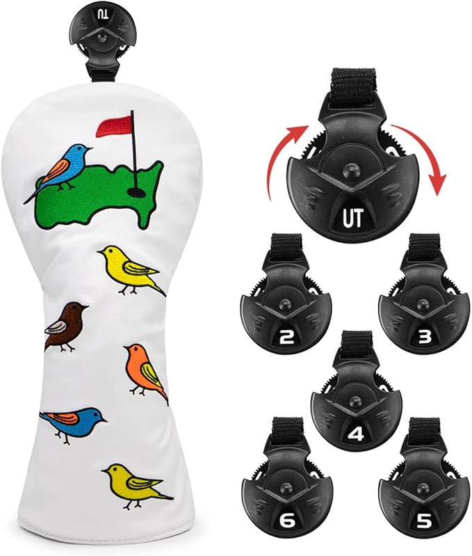 1 Pcs Montela Golf Club Covers,Colorful Birdie Tee 3 Wood Headcover Driver Headcover Fairway Wood Head Covers Hybrid Headcover Leather Golf Head Covers for Odyssey Scotty Cameron Taylormade