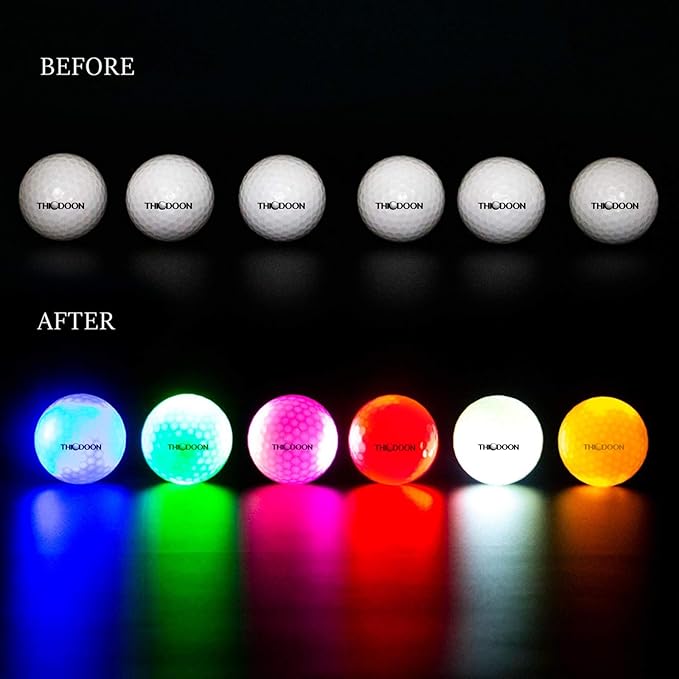 THIODOON Glow in The Dark Golf Balls Light up Led Golf Balls Night Golf Gift Sets for Men Kids Women 6 Pack (6 Colors in one)