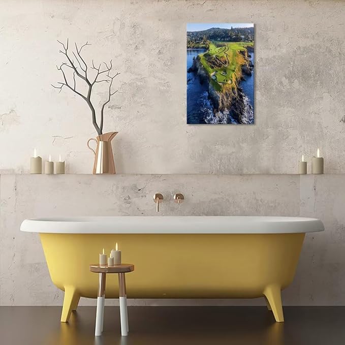 Pebble Beach Golf Course Canvas Wall Art for Living Room Bedroom Bathroom Home Decorations Sports Landscape Office Room Decor Golf Framed Artwork Giclee Prints Ready to Hang(28''W x 44''H)
