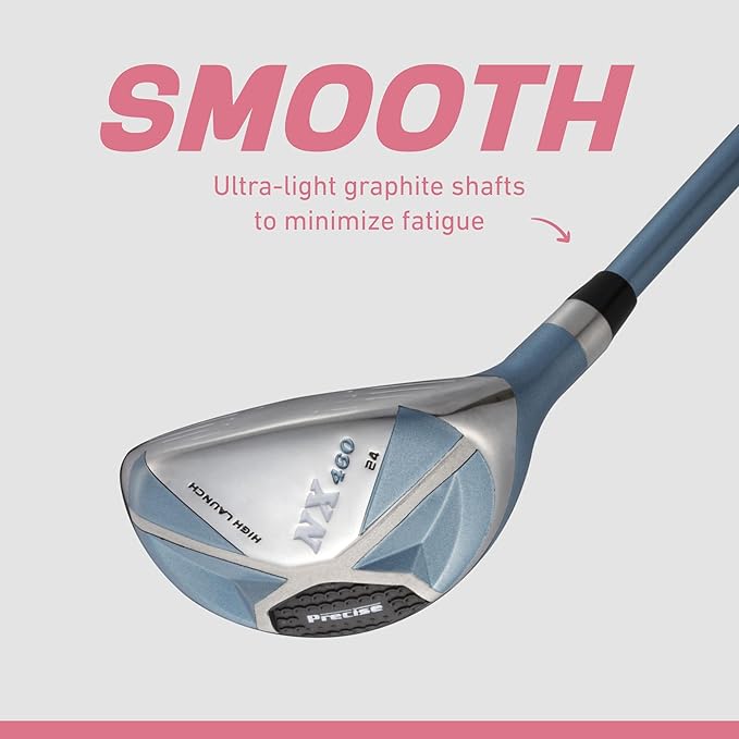 Precise NX460 Womens Golf Clubs Full Set, Includes Driver, Fairway, Hybrid, 4 Irons, Putter, Bag, 3 H/C's, Ultra-Light Graphite Shafts, Golf Clubs Women Right Handed, Regular and Petite Sizes