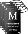 Luggage Tags for Suitcases 4 Pack: Personalized Luggage Tags for Backpacks & Bags Tags with Coustomizable Texts (Black)