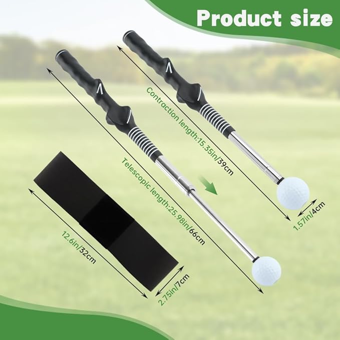 Retractable Golf Swing Training Aid, Strength & Tempo Training for Chipping Hitting, Portable Rhythm Click Sound Warm Up Golf Swing Trainer with Arm Band for Indoor Outdoor Use