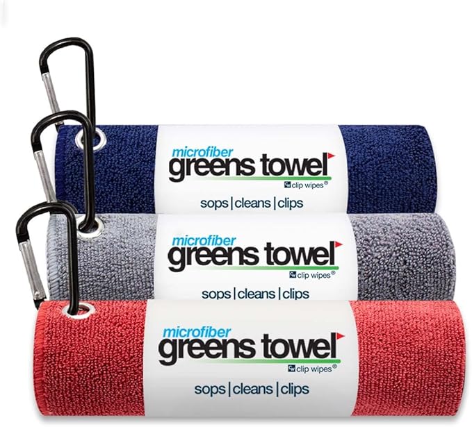 3 Pack Golf Towel Set for Golf Bags with Clip, Plush Microfiber Nap Fabric, 16x16, The Original, Multiple Colors (Navy-Silver-RED)