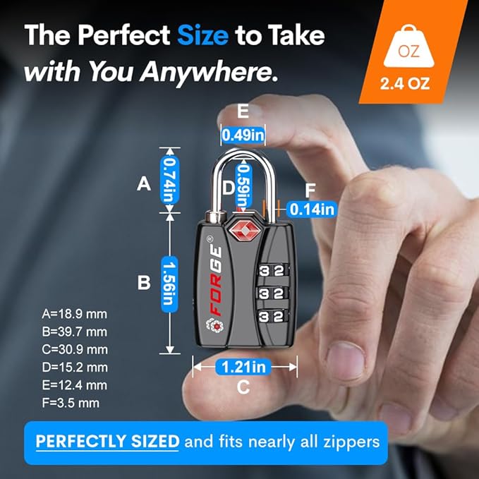 Forge TSA Luggage Combination Lock - Open Alert Indicator, Easy Read Dials, Alloy Body- Ideal for Travel, Lockers, Bags (Black 4PK)