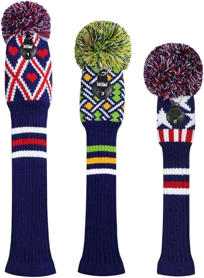 Scott Edward Knit Golf Head Covers for Woods Set of 3 Fits Well Driver(460cc) Fairway Wood and Hybrid(UT) The Perfect Change for Golf Bag