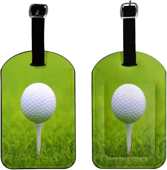Golf Ball Luggage Tag for Suitcases,Green Grass Golf Course PU Leather Baggage Tags Bag Tags Travel Id Label for Luggage Women Men -1 Piece
