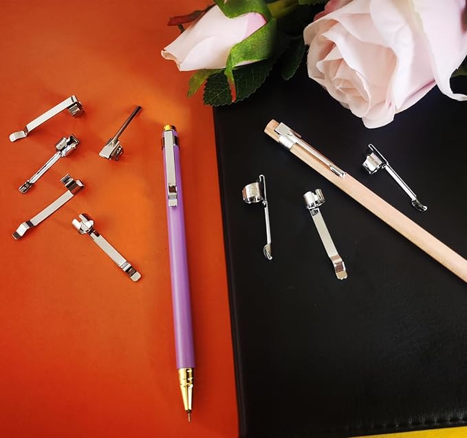 Adhere Pencil Clips, Silver Metal Clips Sliding Epoxy Pen Golf Pencil, Pocket,Shirt, Study Holder Portable Hanging 2 Style(20pcs)