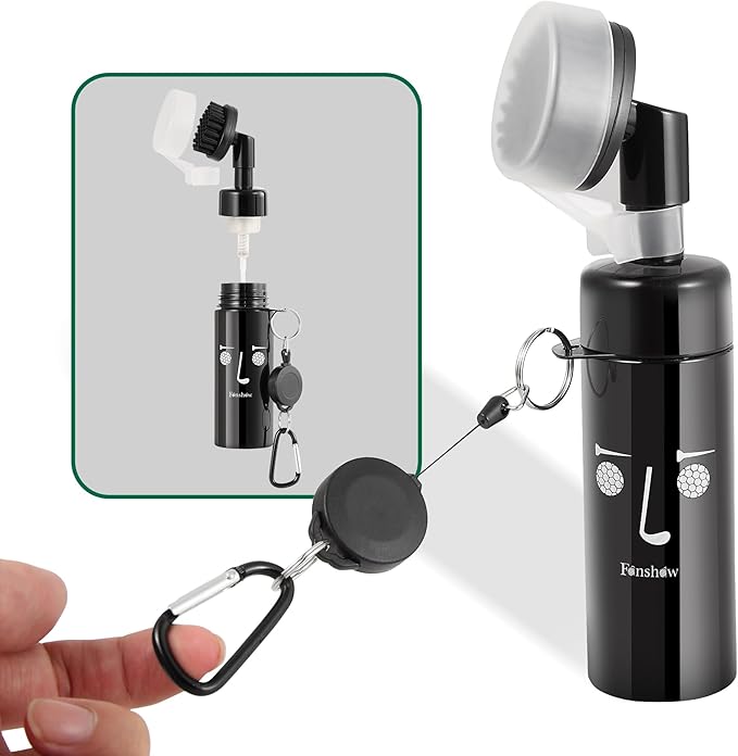 Golf Club Cleaner with Water Bottle - Portable Brush System with Retractable Lanyard & Easy Clip, On-The-Go Club Cleaning Tool for Golf Bag & Belt Loop