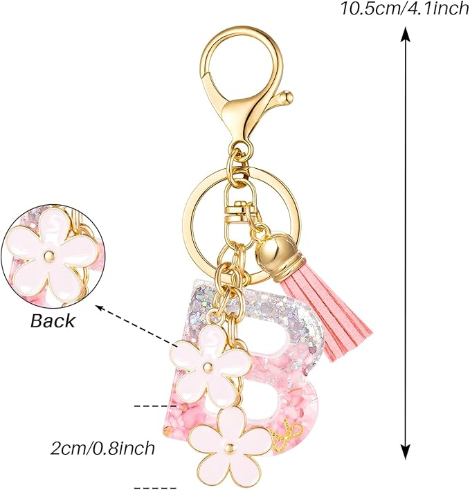 SELOVO Girls Pink Flower Chain Cute Keychain Initial Keychain Key Chain for Women