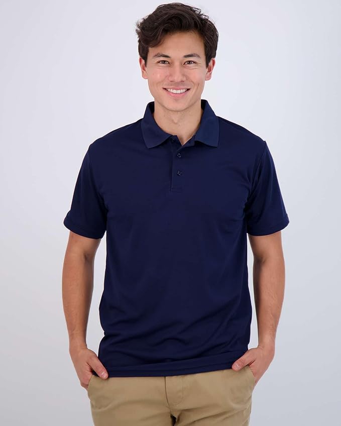 Real Essentials 3 Pack: Men's Quick-Dry Short Sleeve Athletic Performance Polo Shirt (Available in Big & Tall)
