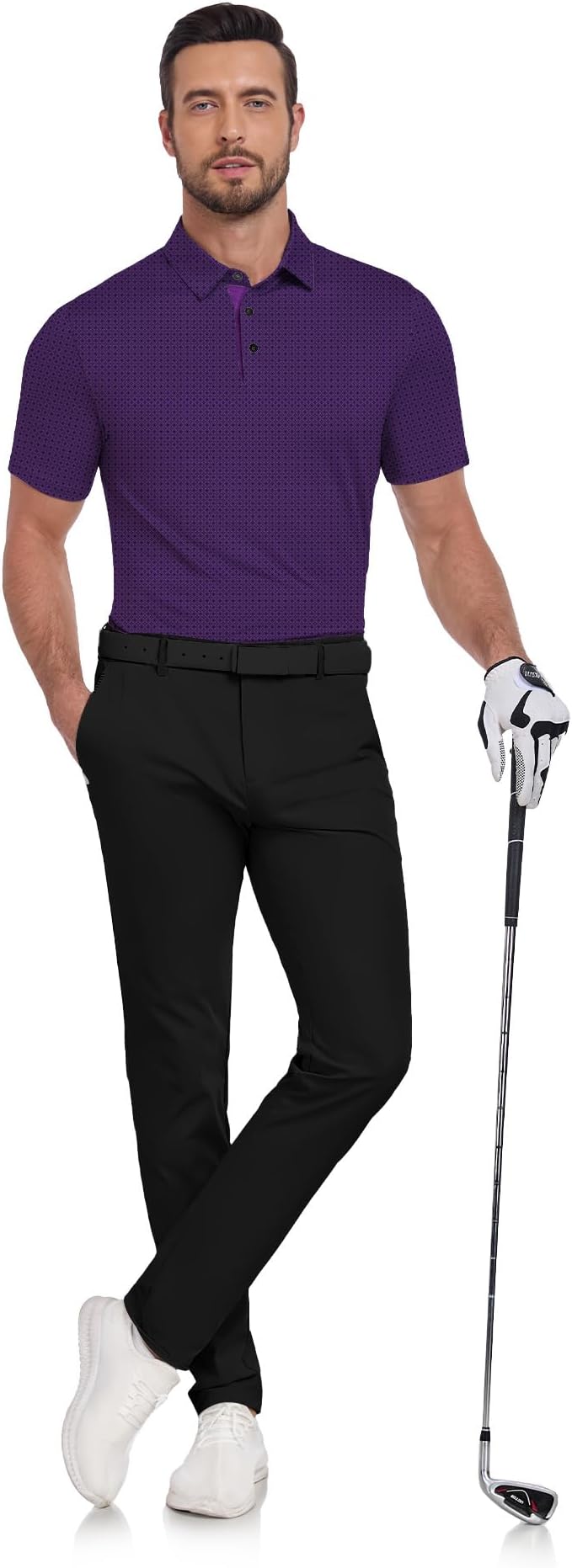 JACKETOWN Mens Polo Shirts Short Sleeve Print Dry Fit Performance Moisture Wicking Casual Collared Golf Shirts