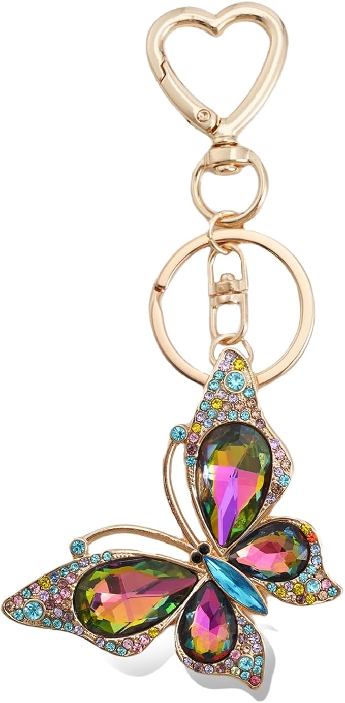 Weixiltc Charm Keychain for Women, Cute Heart Key Chain with Diamond Butterfly Pendant, Lovely Bag & Purse Keyring Accessory