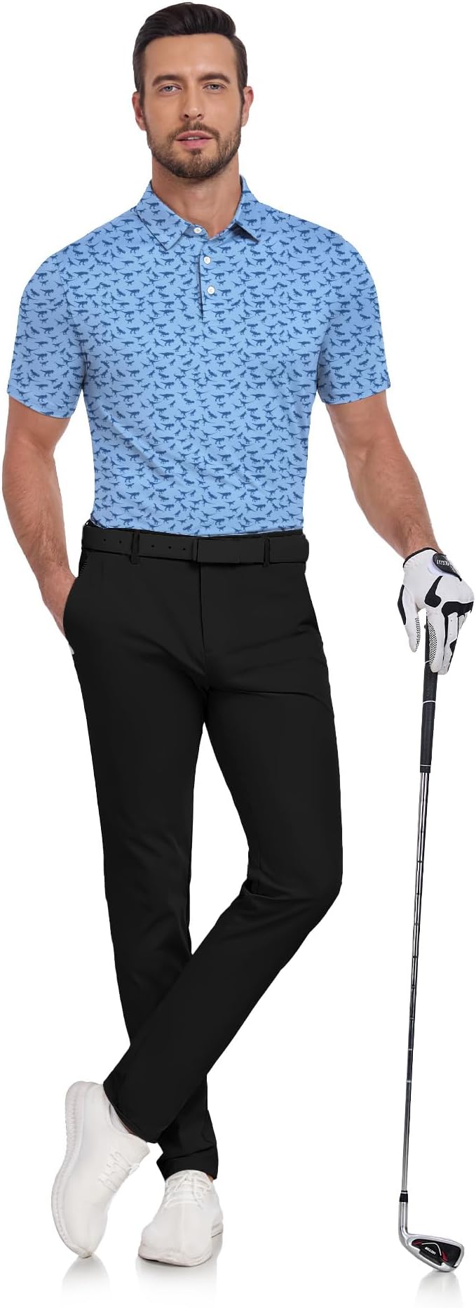 JACKETOWN Mens Polo Shirts Short Sleeve Print Dry Fit Performance Moisture Wicking Casual Collared Golf Shirts