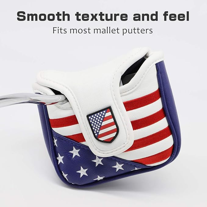 Golf Putter Cover USA Mallet Putter Headcover with Magnetic Closure Leather Golf Club Covers for Most Brand