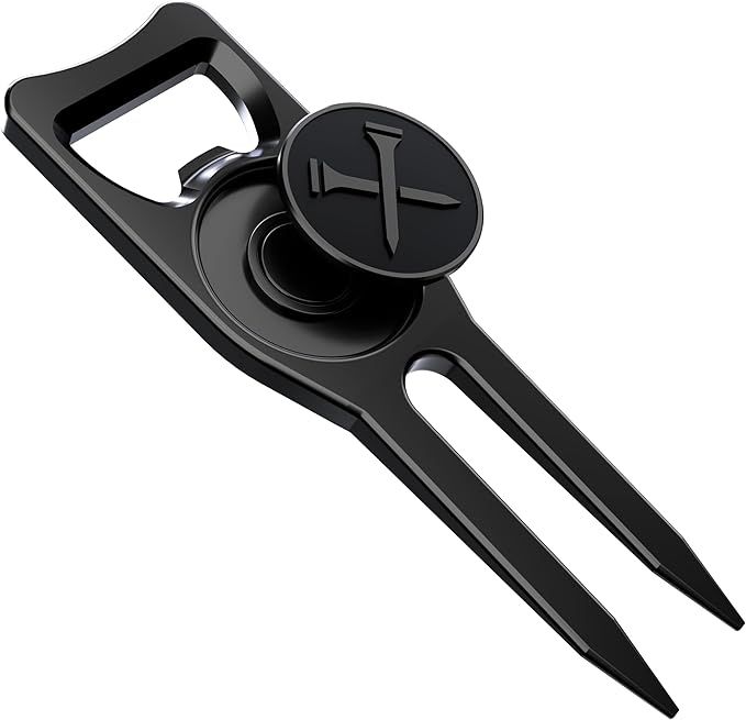 Blue Tees Golf 6-in-1 Premium Divot Tool & Ball Marker - Bottle Opener - Club Tee - Groove Cleaner - Putting Alignment - Designed to Be the Ultimate Tool for the Green - Black