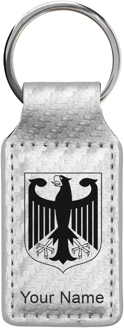 LaserGram Rectangle Keychain, Coat of Arms Germany, Personalized Engraving Included (Carbon Fiber Silver)