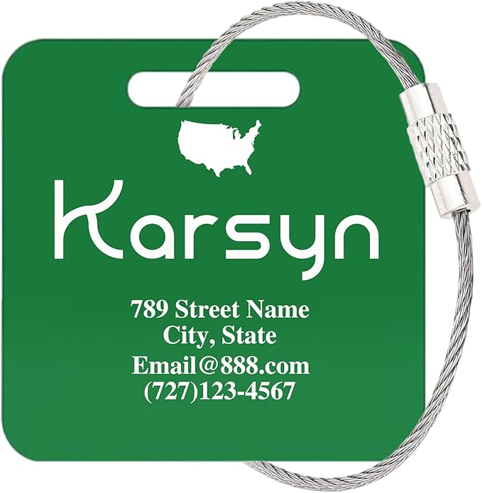 Personalized Luggage Tags for Suitcases,Custom Acrylic Tags with Hole & Steel Loop for Travel,Backpacks,Golf,Bagwine Cup,Waterproof (Dark Green)