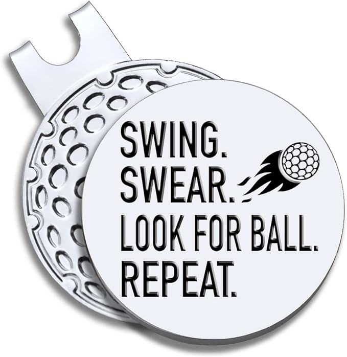 Swing Swear Look for Ball Repeat Golf Ball Marker with Magnetic Hat Clip, Funny Golf Accessories Gifts for Men Women, Golf Gifts for Men Woman, Birthday Gifts for Golf Fan, Golf Novelty Gift
