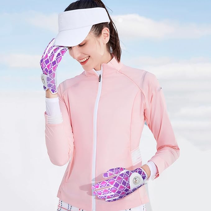 FINGER TEN Stylish Golf Gloves Women with Ball Marker 1 Pack for Left or Right Hand, Breathable Glove with Fashion Patterns for Ladies Right Left Handed Golfer