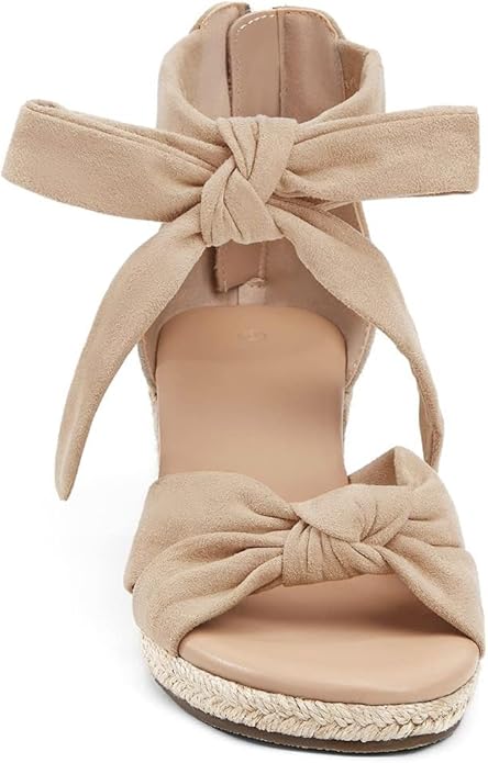 LAICIGO Womens Espadrilles Wedge Sandals Back Zipper Closure Open Toe Platform Ankle Strap Summer Dress Shoes with Bow