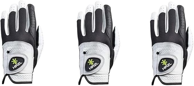 HIRZL Trust Control 2.0 Golf Gloves, All Weather Mens Golf Glove, White/Black, Kangaroo Leather Palm, Cabretta Leather Backhand, Trusted by Pro’s, Sweat Free, Ultimate Grip