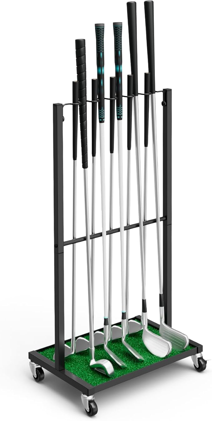 OYEAL Golf Club Holder Stand, Golf Ball Holder Display for 10 Cues, Golf Club Storage Organizer for Garage, Home Club Simulator, Golf Accessories/Gifts for Men Golfers, Black