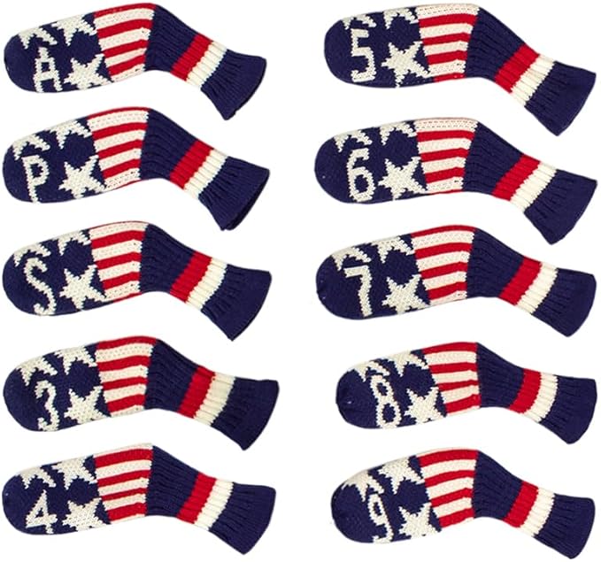 Scott Edward 10 Pcs Golf Club Head Covers for Irons Cuteness Basically Socks Shape Washable Durable Golf Club Head Protector Double Sided Knit Suitable for Most Brands