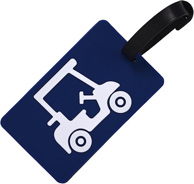 Golf Bag Tag – Golf Cart Blue Design, Flexible & Waterproof Silicone Luggage Tag, Secure Strap for Bag Identification, Great Golf Gift for Players & Enthusiasts