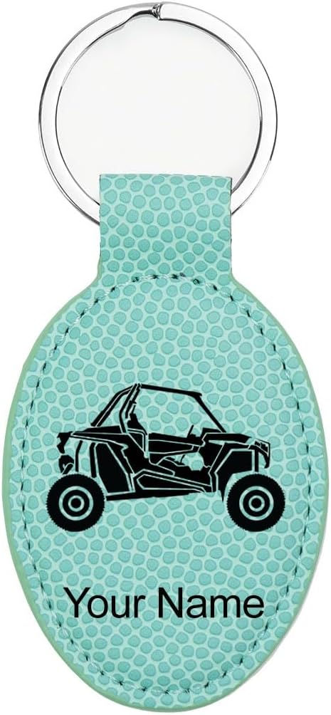 LaserGram Oval Keychain, Off Road Racer, Personalized Engraving Included (Basketball Teal)