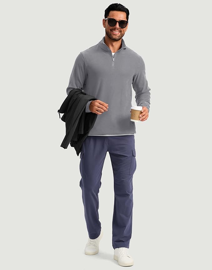 G Gradual Mens Quarter Zip Pullover Fleece with 2 Zipper Pockets Long Sleeve Golf Shirt Winter Athletic Sweater Lightweight