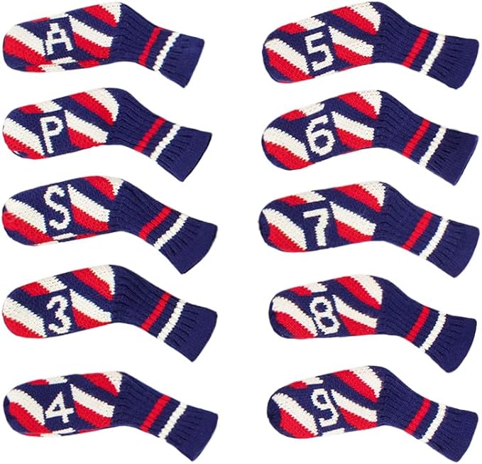 Scott Edward 10 Pcs Golf Club Head Covers for Irons Cuteness Basically Socks Shape Washable Durable Golf Club Head Protector Double Sided Knit Suitable for Most Brands