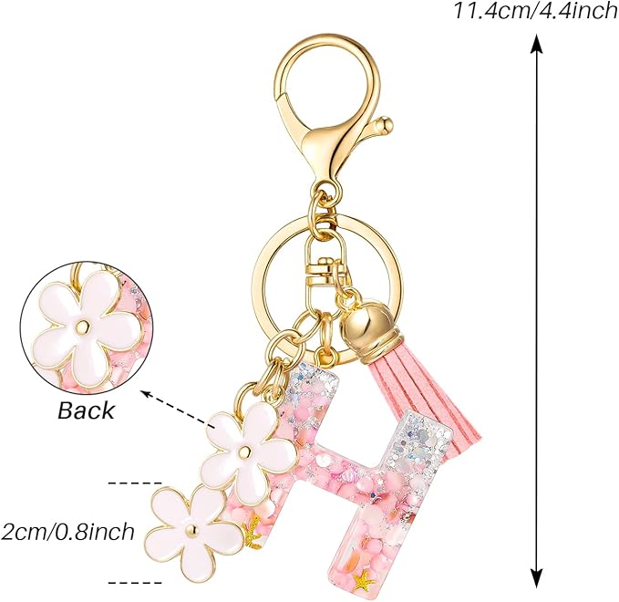 SELOVO Girls Pink Flower Chain Cute Keychain Initial Keychain Key Chain for Women