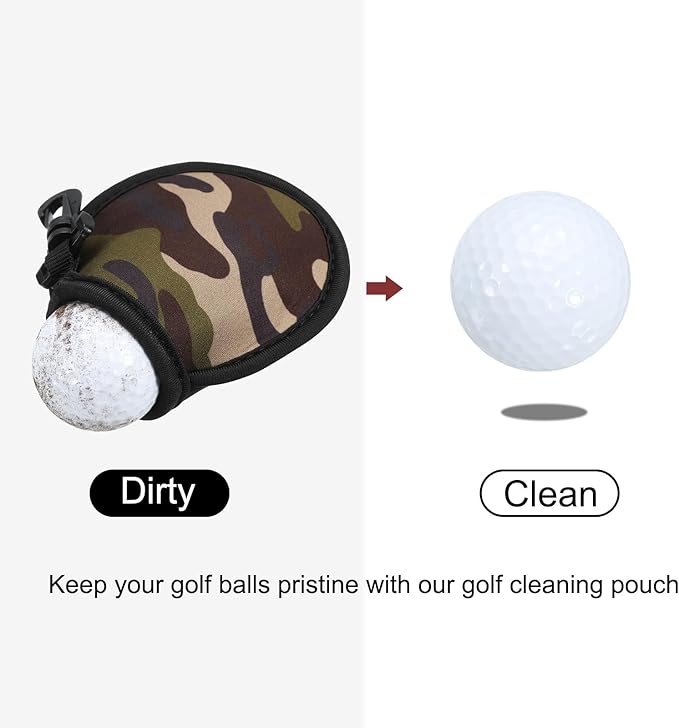 PATIKIL Golf Ball Washer Pouch, 1 Pack Portable Golf Balls Cleaner Pocket Bag with Hanging Clip for Women Men Golf Exercise, Army Green