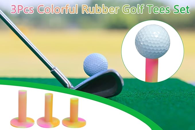 LeFeng Sports Golf Rubber Tees Holder Set, Mixed Size Durable and Hight Elastic Driving Range Tees, Colorful Golf Tees for Golf Practice Mat (3Pcs Multicolor Golf Tee)